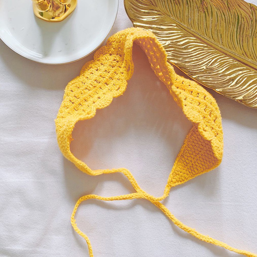 Set 2 băng đô len móc màu trơn hợp thời trang cho nữ