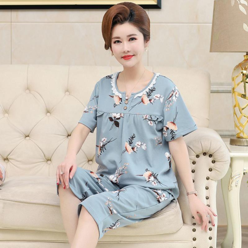 Bộ Đồ Ngủ Tay Ngắn Chất Liệu Cotton Mỏng Nhẹ Thời Trang Mùa Hè Cho Nữ Trung Niên / Người Lớn Tuổi new ⚡