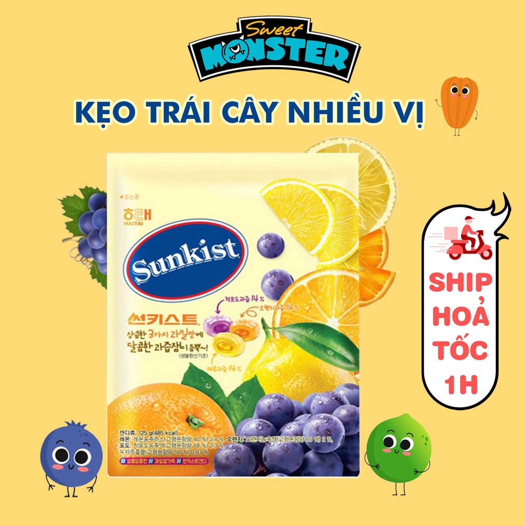 Kẹo cứng nhân trái cây, kẹo ngậm các vị Sunkist Hàn Quốc gói 125gr - 09068