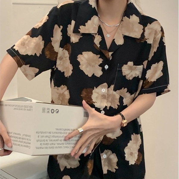 Áo Sơ Mi Họa Tiết Hoa Phong Cách retro hong kong Cho Cặp Đôi