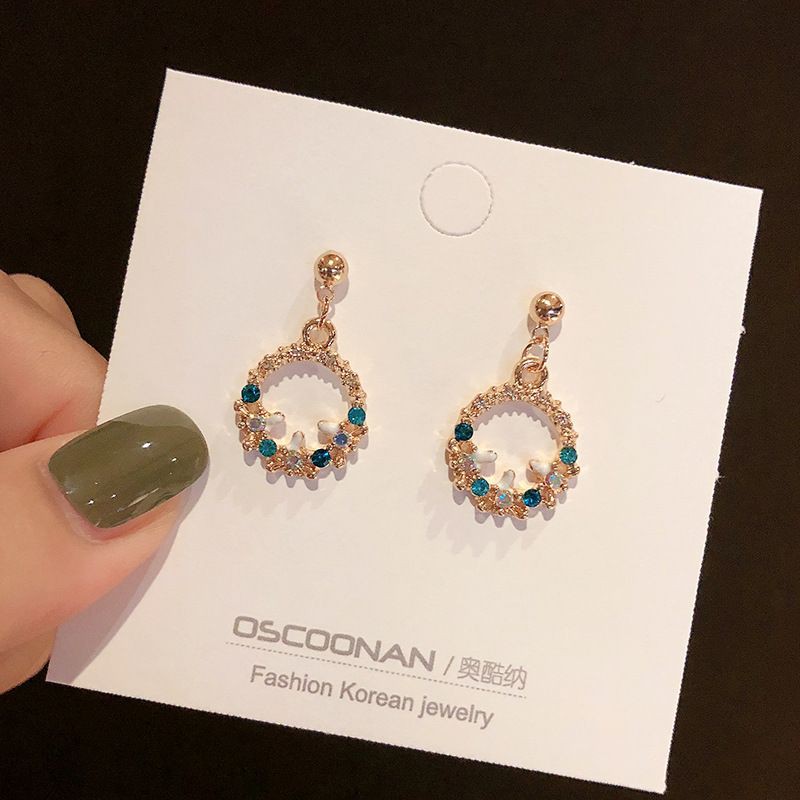 Bông Tai Hình Tròn Đính Đá Zircon Màu Sắc Ngọt Ngào Phong Cách Hàn Quốc Dễ Phối Đồ
