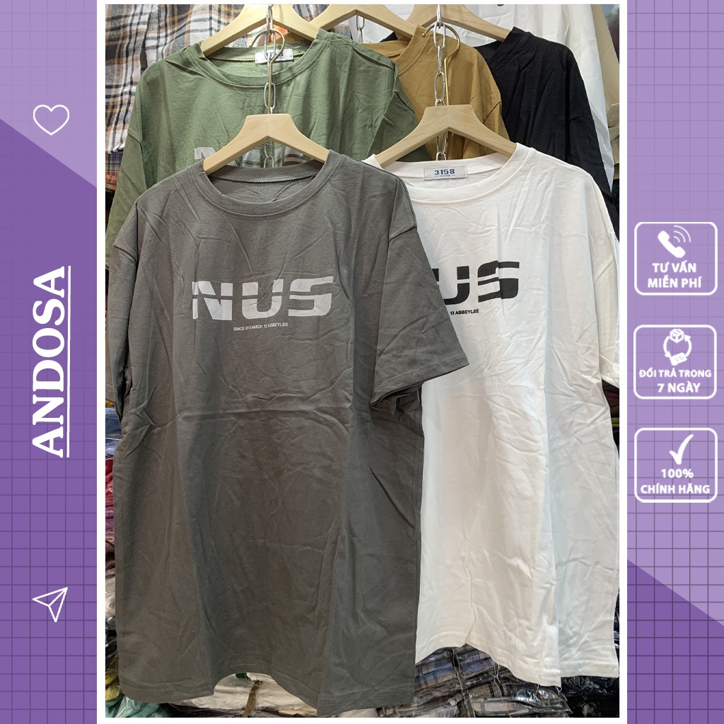 Áo thun nam nữ tay lỡ form rộng 3158 in chữ chất cotton hàng Quảng Châu ANDOSA AT16