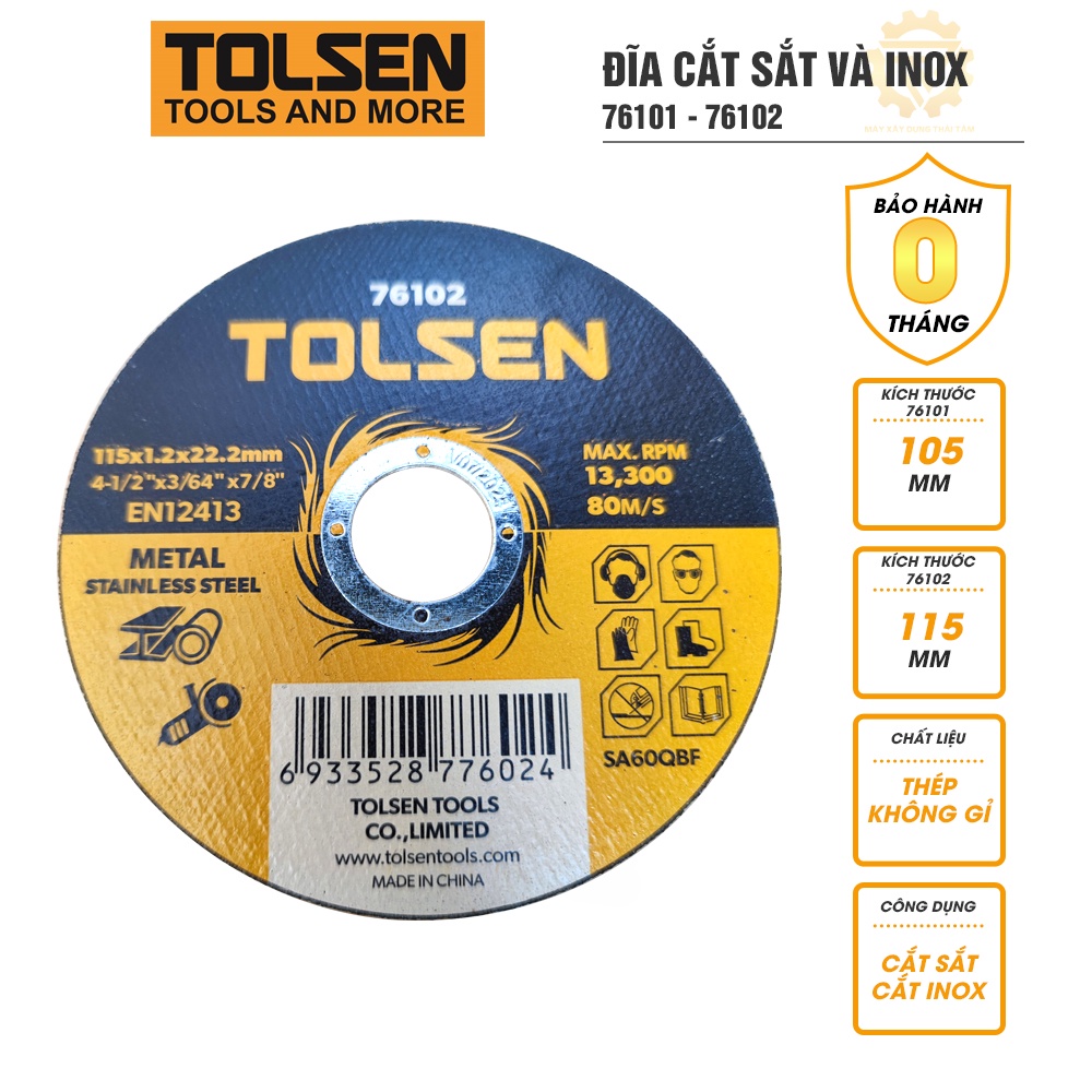 Đĩa cắt sắt và inox TOLSEN 76101 (105mm), 76102 (115mm)