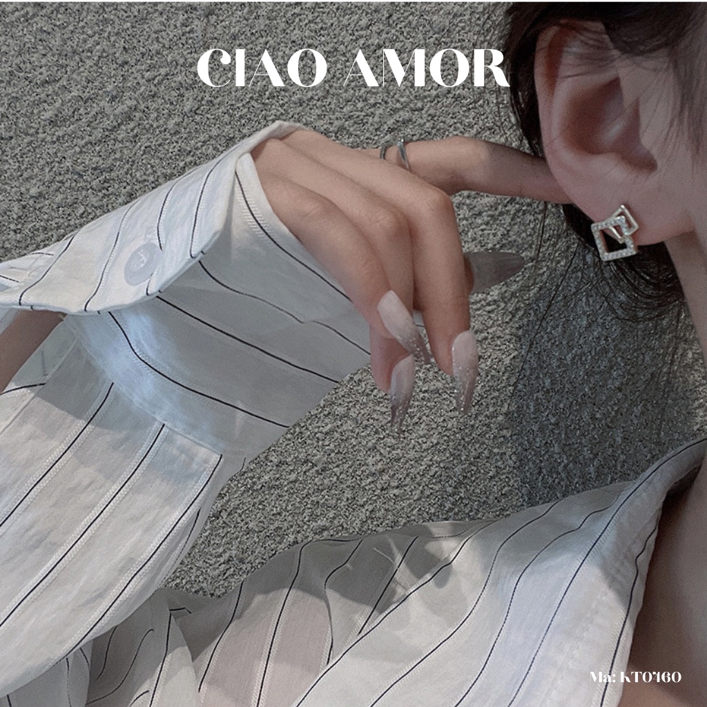 KT0460-Khuyên tai nữ, Bông tai nữ nụ bạc 925 vuông nhỏ xếp đính ngọc Trang sức Ciao Amor
