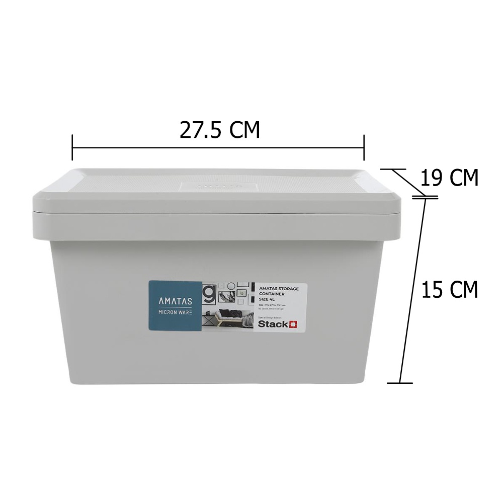 HomeBase STACKO Thùng nhựa đựng đồ đa năng có nắp 4L AMATAS Thái Lan W19xH15.1xD27.5cm màu xám