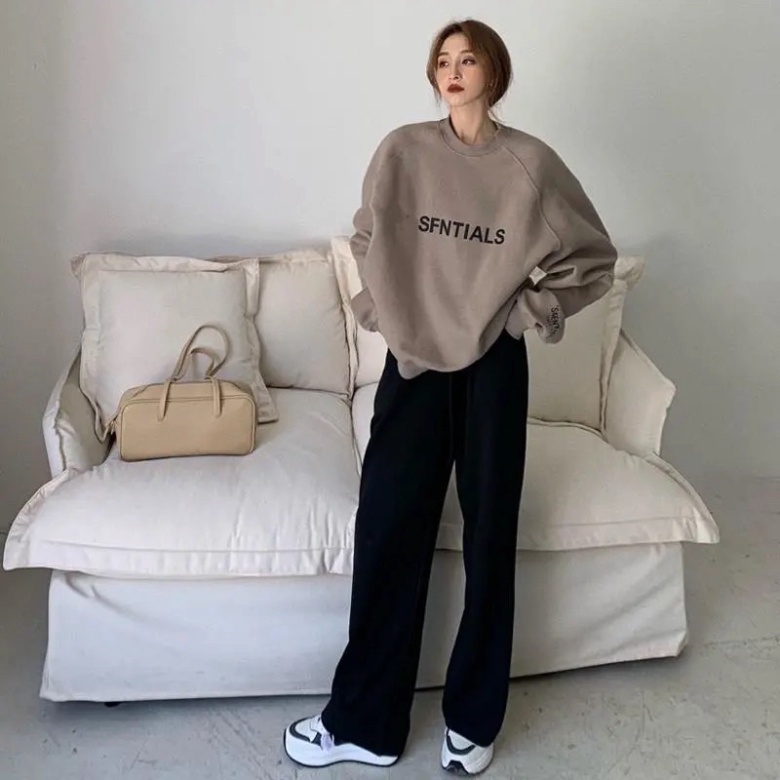 Áo sweater nam nữ Unisex nỉ bông phom rộng màu nâu cổ tròn dài tay chữ SFNTIALS phong cách Ulzzang Hàn Quốc