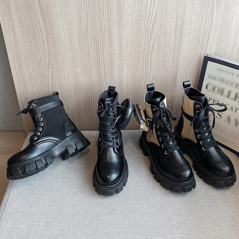 Boots ngắn đen thời trang cho nữ, Giày bốt xe máy có túi