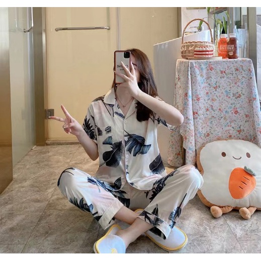 Đồ Bộ Nữ Pijama Lụa Tay Ngắn Quần Dài Cao Cấp Chất Dày Ấm in hình ngộ nghĩnh