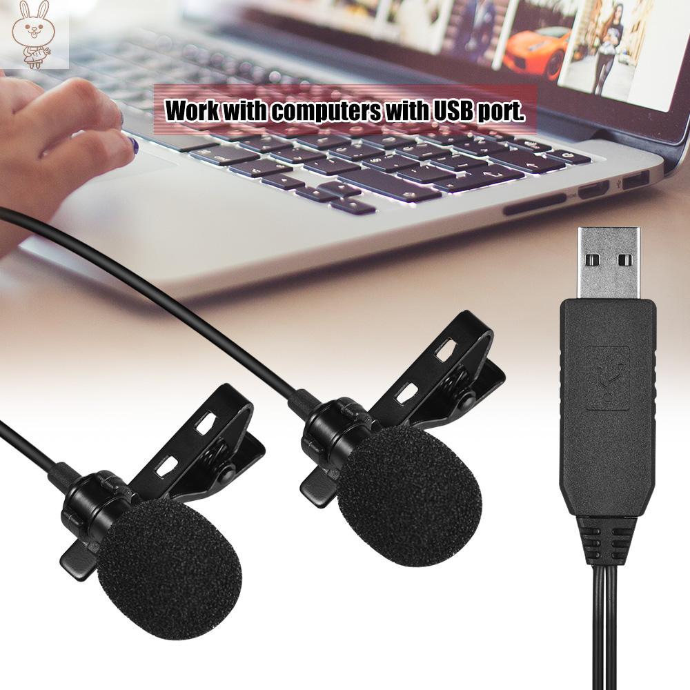 Only♥Andoer 4.5m/15ft USB Dual-head Lavalier Lapel Microphone Clip-on Omnidirectional Computer Mic for Windows Mac Video Audio Recording