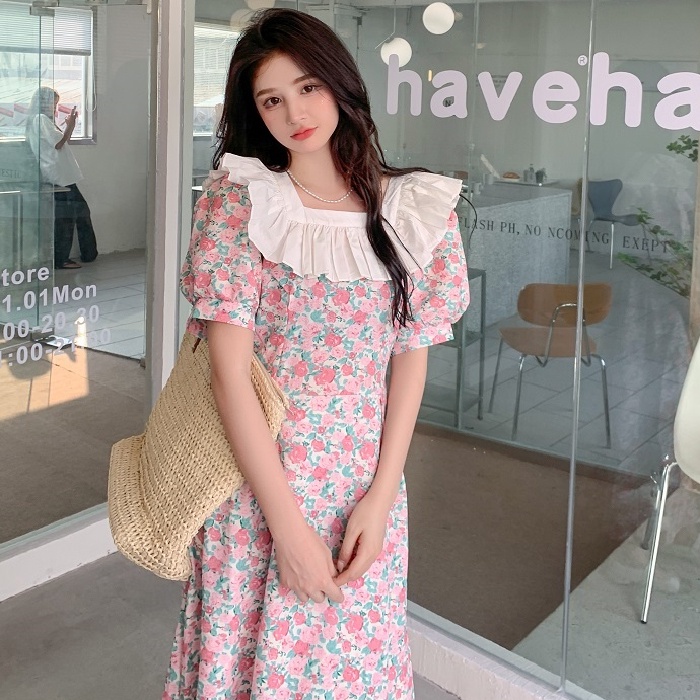 Đầm Perty hoa tay phồng thời trang mùa hè Hàn Quốc mới