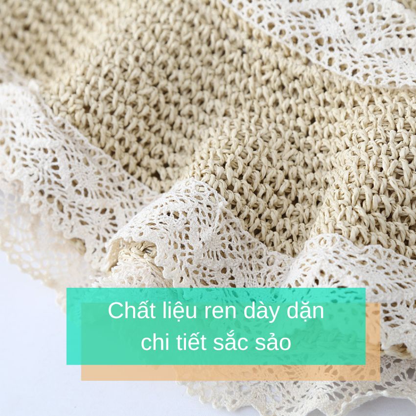 Mũ nón cói mềm viền ren dây ren buộc cổ tiểu thư