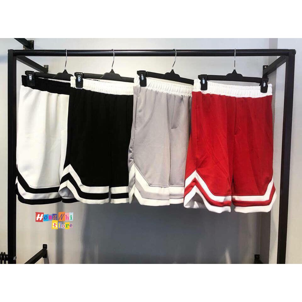 QUẦN ĐÙI VIỀN SỌC - QUẦN ĐÙI CHỮ V - QUẦN DOUBLE V SHORT UNISEX MÀU XÁM - MM