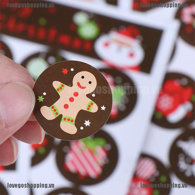 Bộ 160 sticker hình tròn vẽ hình ông già Noel/tuần lộc dịp Giáng Sinh