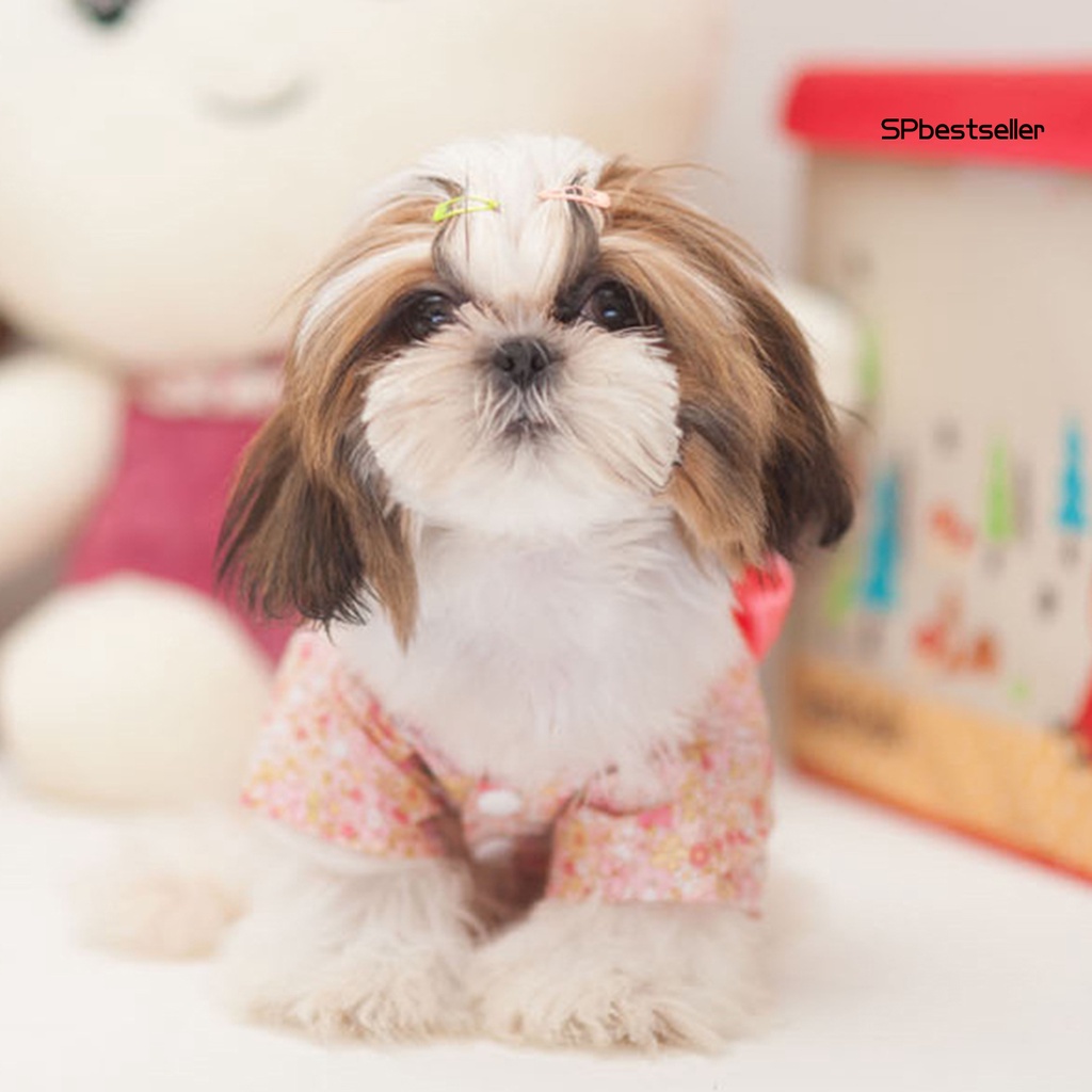 Đầm cotton hai lớp đính nơ in họa tiết hoa xinh xắn dành cho cún cưng