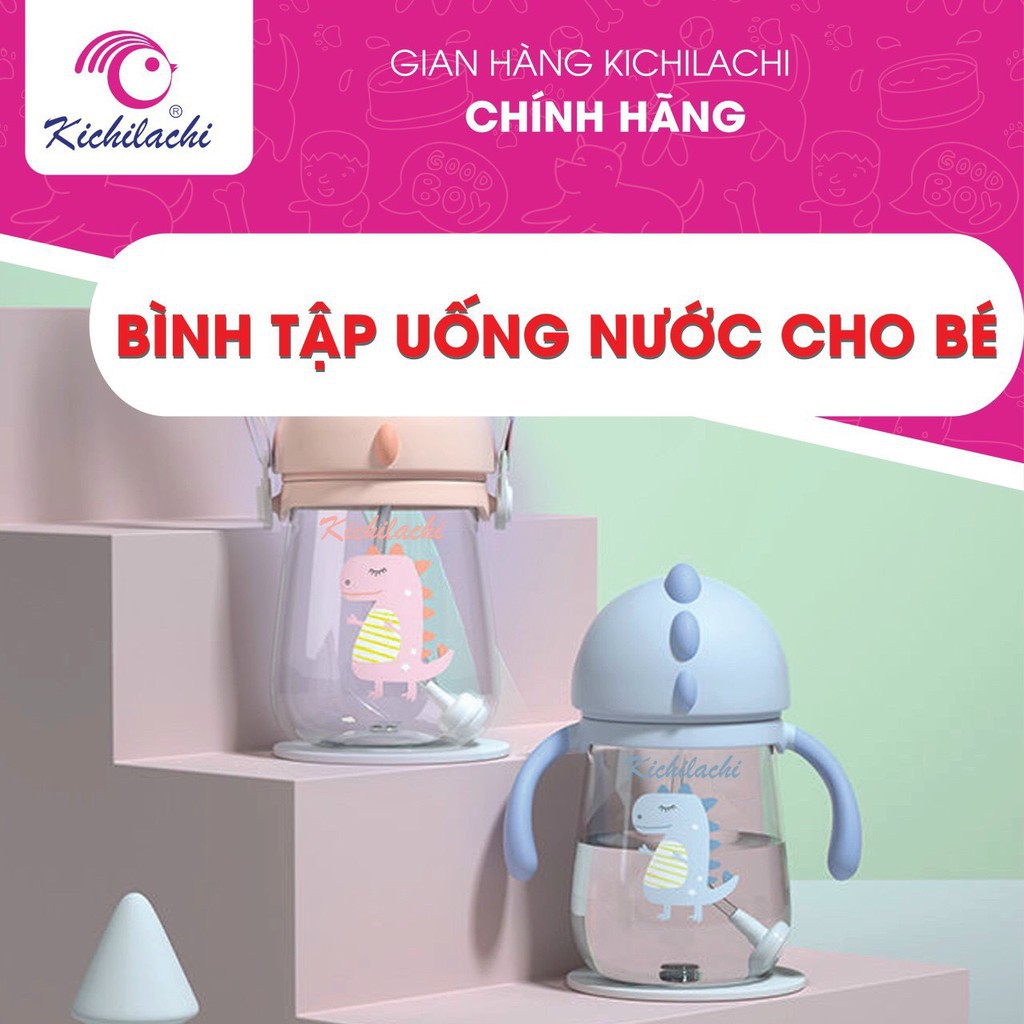 Bình Tập Uống Nước [KICHILACHI Chính Hãng] Hình Khủng Long 240ml Chống Sặc, Chống Đổ