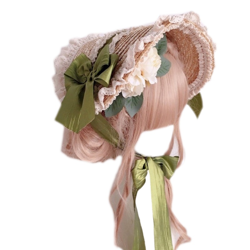 ✿ Mũ Cói Chống Nắng Phối Ren Hoa Phong Cách Lolita Dành Cho Nữ