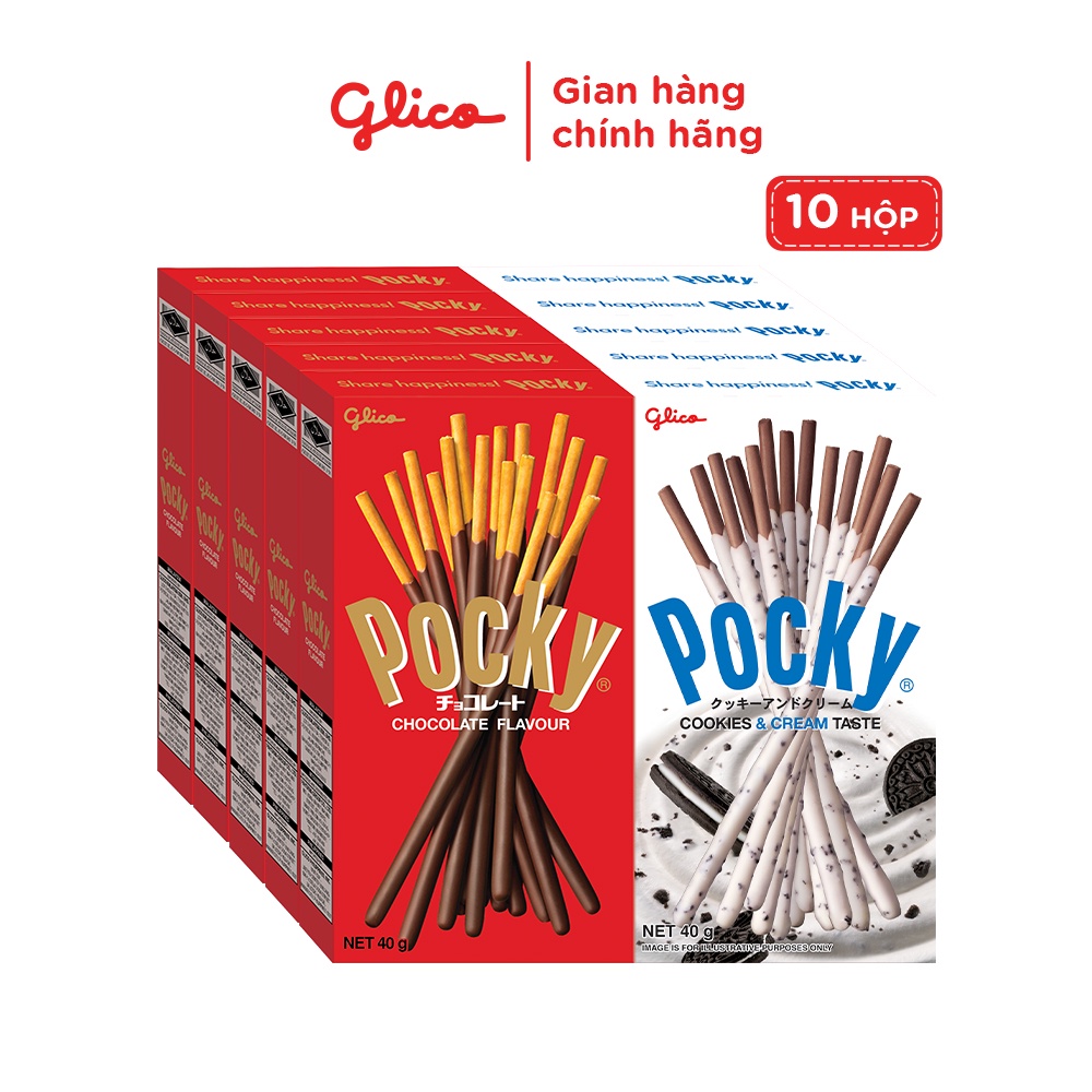 Combo 10 hộp bánh snack que Pocky Happy Set B 610G 5 Sô Cô La 5 Cookies