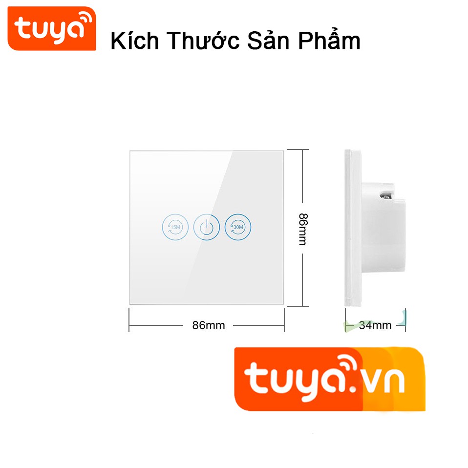 Công Tắc Wifi Bình Nóng Lạnh 20A Hẹn Giờ Tắt Hình Vuông Tuya FW3-EU