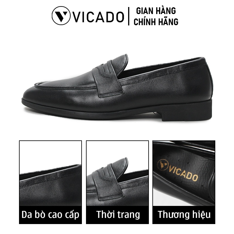 [Mã BMBAU300 giảm 7% tối đa 300K đơn 499K] Giày lười nam da bò cao cấp công sở Loafer Vicado VO0112 màu đen