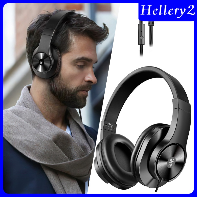 [HELLERY2] Wired Headphones Over Ear Headset w/ Microphone Stereo Bass Earphone