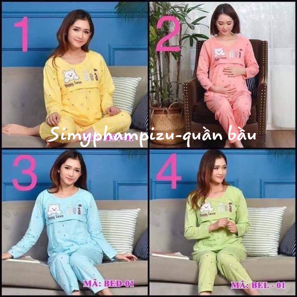 Bộ đồ 2in1 mặc bầu và sau sinh gấu