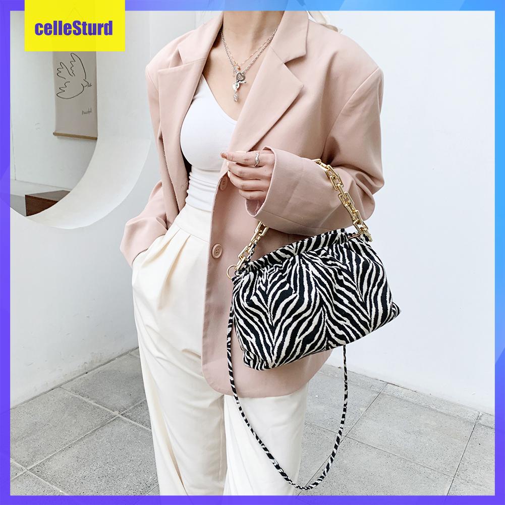 (celleSturd) Fashion Animal Zebra Print Crossbody Women Cloud Handbag Shoulder Thick Chain