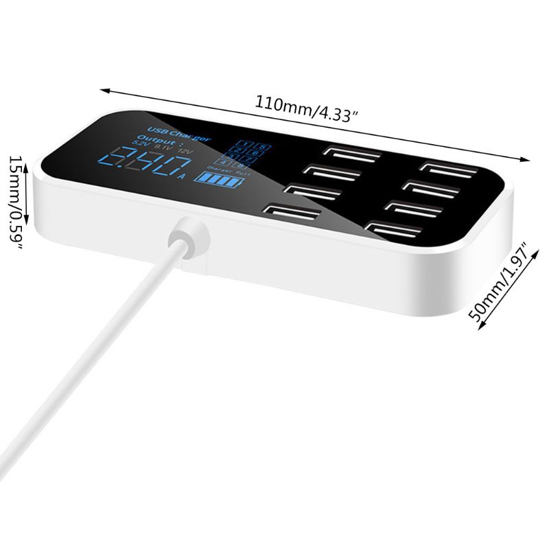Bộ sạc nhanh 8 cổng USB màn hình LCD cho xe hơi