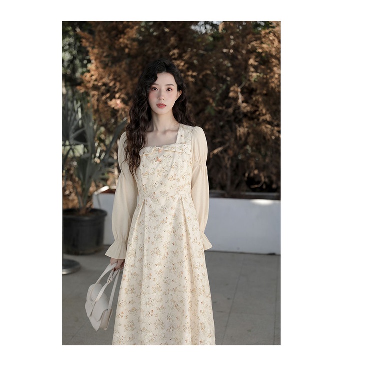 Đầm Hoa Cổ Vuông Thiết Kế Mới Thời Trang Theo Phong Cách Pháp Cho Nữ