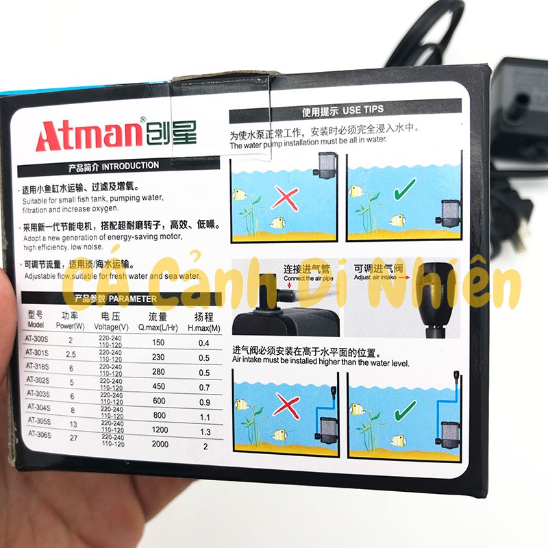 Máy bơm nước ATMAN 301S 2.5W AT-301S lọc nước cho hồ cá cảnh - Bơm chìm AT 301S