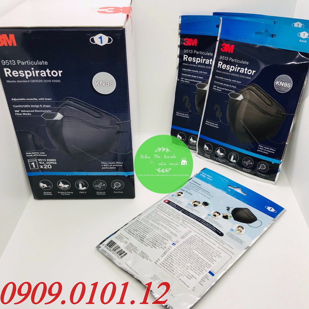 Khẩu trang 3m 9513 chính hãng tiêu chuẩn KN95, nhập khẩu singapore tiệt trùng đóng gói trong bịch kín