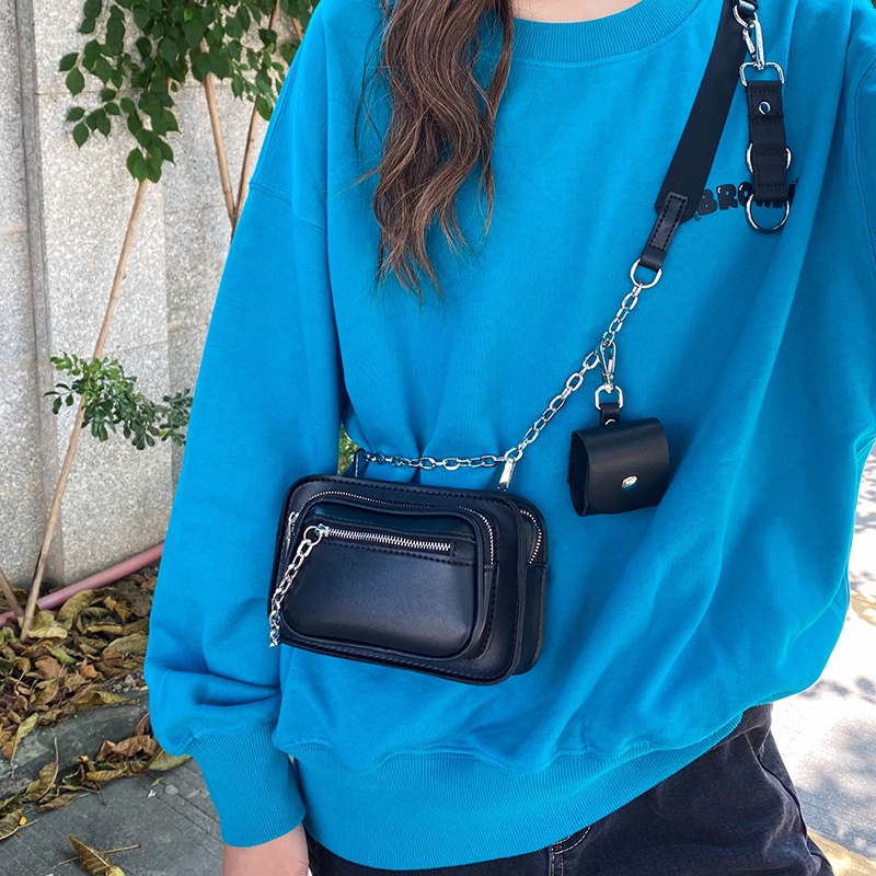 Túi đeo chéo hình vuông cỡ nhỏ phối dây đeo sợi xích phong cách đường phố cá tính cho nữ