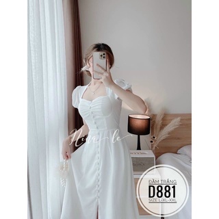 Đầm Xòe Tay Bèo Nút Bọc Xẻ Tà
