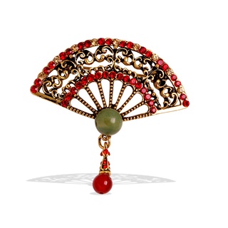 Ghim Cài Áo Hình Quạt Đính Đá Và Ngọc Trai Thời Trang