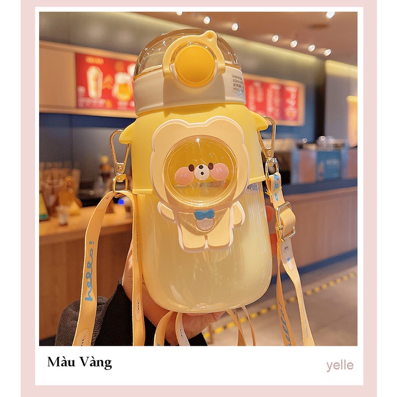 Bình nước ,Bình uống nước cho bé cute mang đi học , Bình có dây đeo hình gấu 720ml cho bé A17