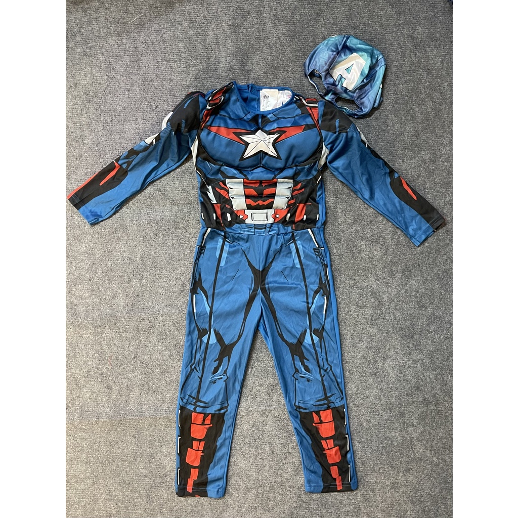 HM0944 Trang Phục Áo Liền Quần Độn Cơ Bắp Hóa Trang Siêu Anh Hùng Đội Trưởng Mỹ Captain America Kèm Mặt Nạ Cho Bé Trai