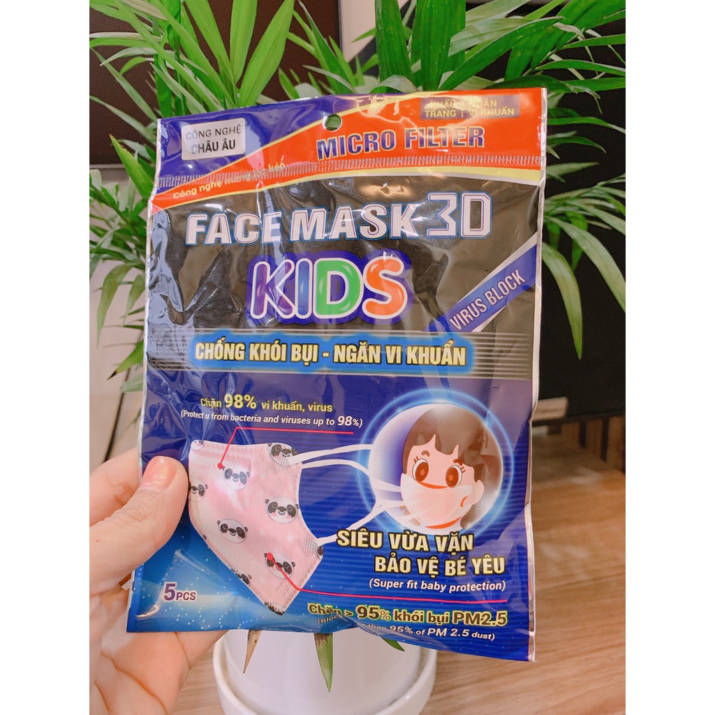 Túi 5 chiếc khẩu trang trẻ em Face 3D Mask bảo vệ sức khỏe cho bé từ 3 đến 9 tuổi | BigBuy360 - bigbuy360.vn