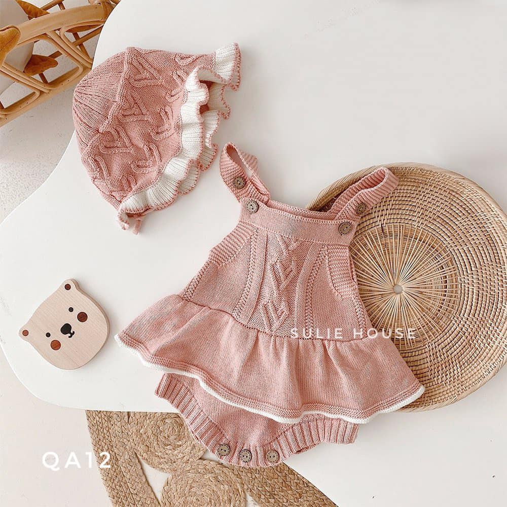 Set body váy len kèm mũ hồng QA12