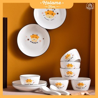 Bộ bát đĩa họa tiết bò vàng – kèm hộp quà tặng sang trọng – phù hợp 2-6 người