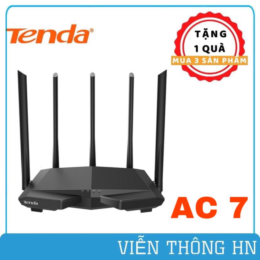 Modem wifi chuẩn AC 1200Mbps Tenda AC7 -Thiết bị phát wifi 5 râu xuyên tường