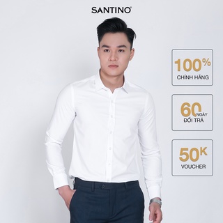 Áo sơ mi dài tay nam sợi tre santino màu trắng không túi - ảnh sản phẩm 1