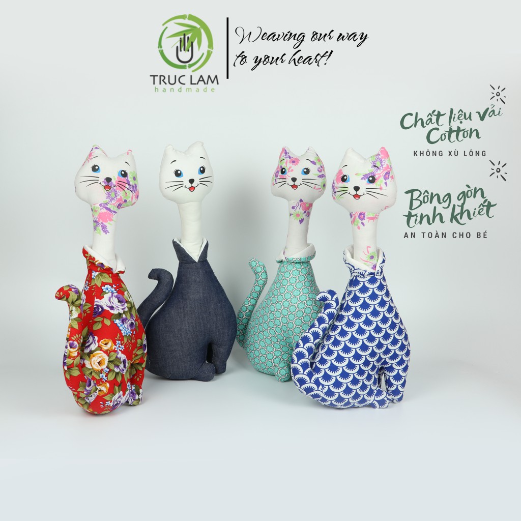 Đồ Chơi Cho Bé Thú Nhồi Bông Hình Con Mèo Cao Cổ Vải Hoa Bông Gòn Cao Cấp - Trúc Lâm Handmade