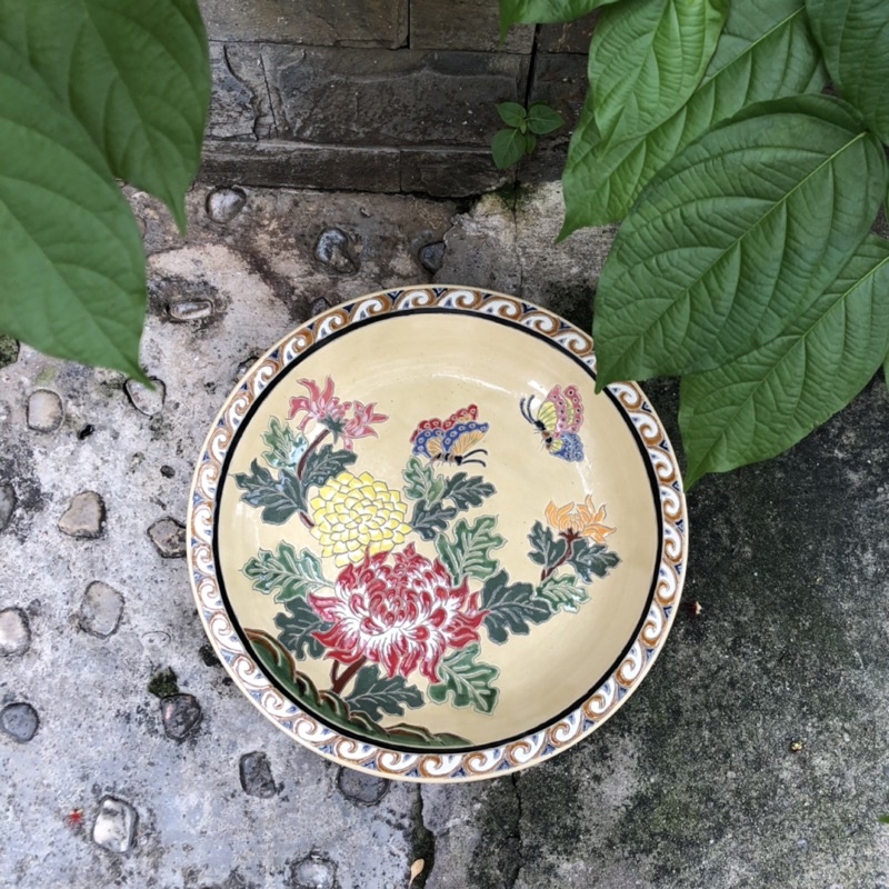Đĩa gốm sứ bách hoa, gốm sứ Nam Bộ 35cm nhiều hoa văn