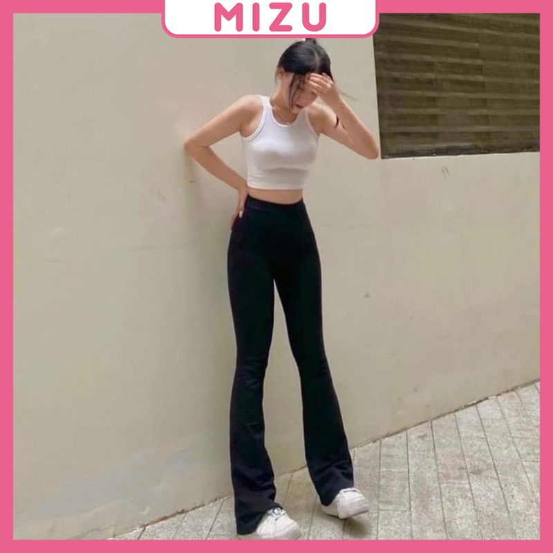 Quần ống loe nữ MIZU màu đen lưng cao co dãn bốn chiều siêu hách dáng, thời trang nữ Miu Clothing