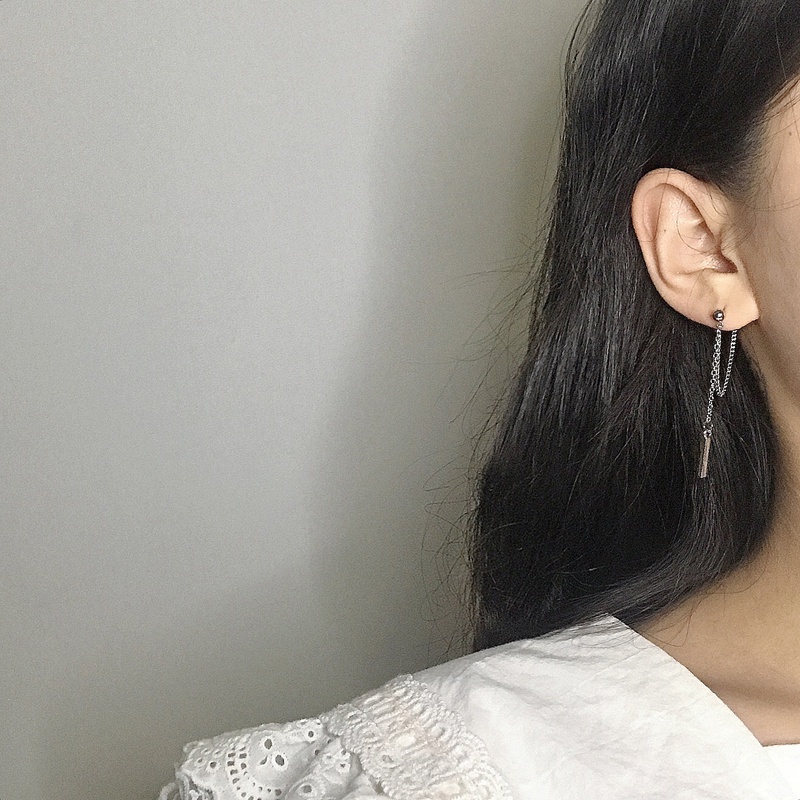 Đôi bông tai bạc dáng dài thiết kế đơn giản thời trang cho nữ