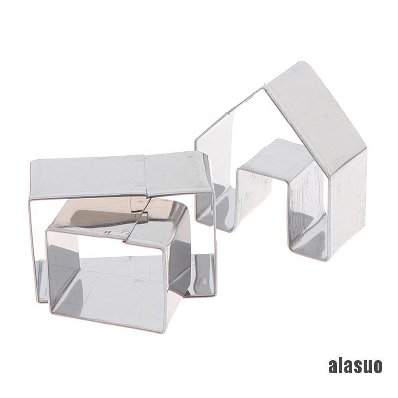 3 Khuôn làm bánh quy bằng thép không gỉ tạo hình nhà kẹo gừng sáng tạo