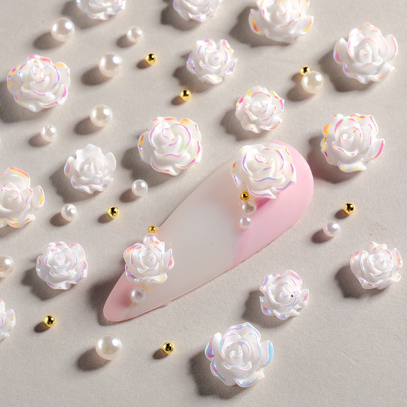 Hộp phụ kiện BORN PRETTY trang trí móng tay hình hoa trà 3d màu trắng bằng nhựa acrylic