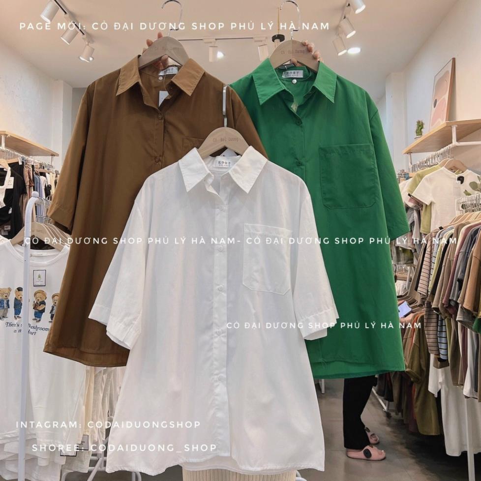 Áo Sơ Mi Nữ Form Rộng Hàn Quốc Ngắn Tay Màu Trơn Dày Mịn Thoáng Mát Thiết Kế Thời Trang Kiểu Dáng Năng Động Trẻ Trung