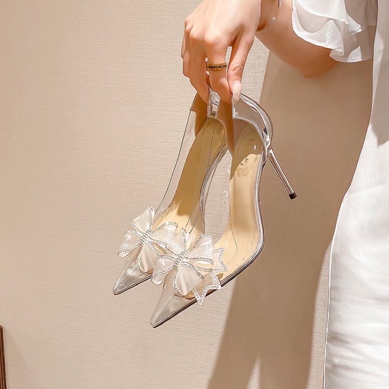 Mã B55 giày cao gót nữ mika phối nơ sang chảnh gót nhọn cao 8p