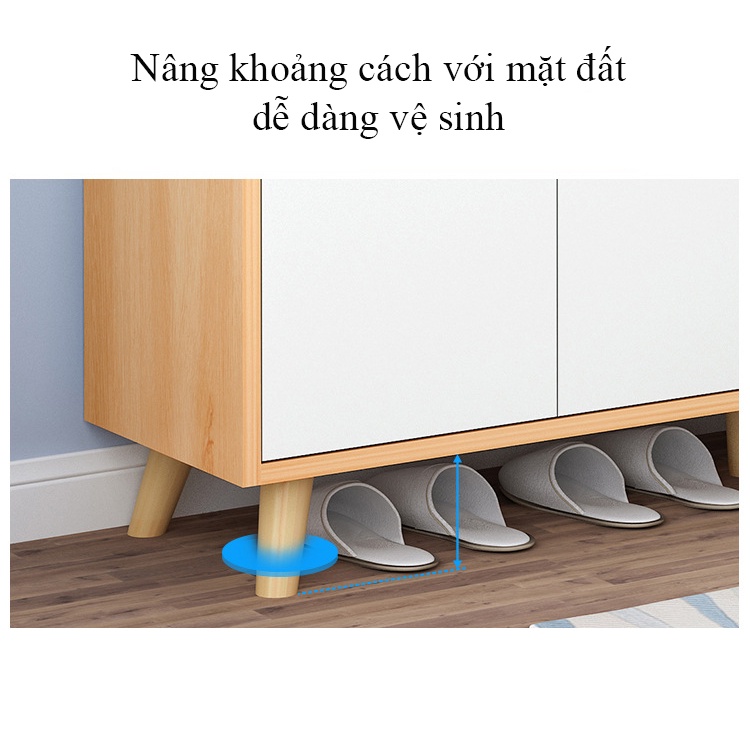 Tủ giày 4 chân phong cách Bắc Âu  có cánh tủ chống bụi bẩn, chất liệu MDF chống ẩm màu gỗ sáng sang trọng