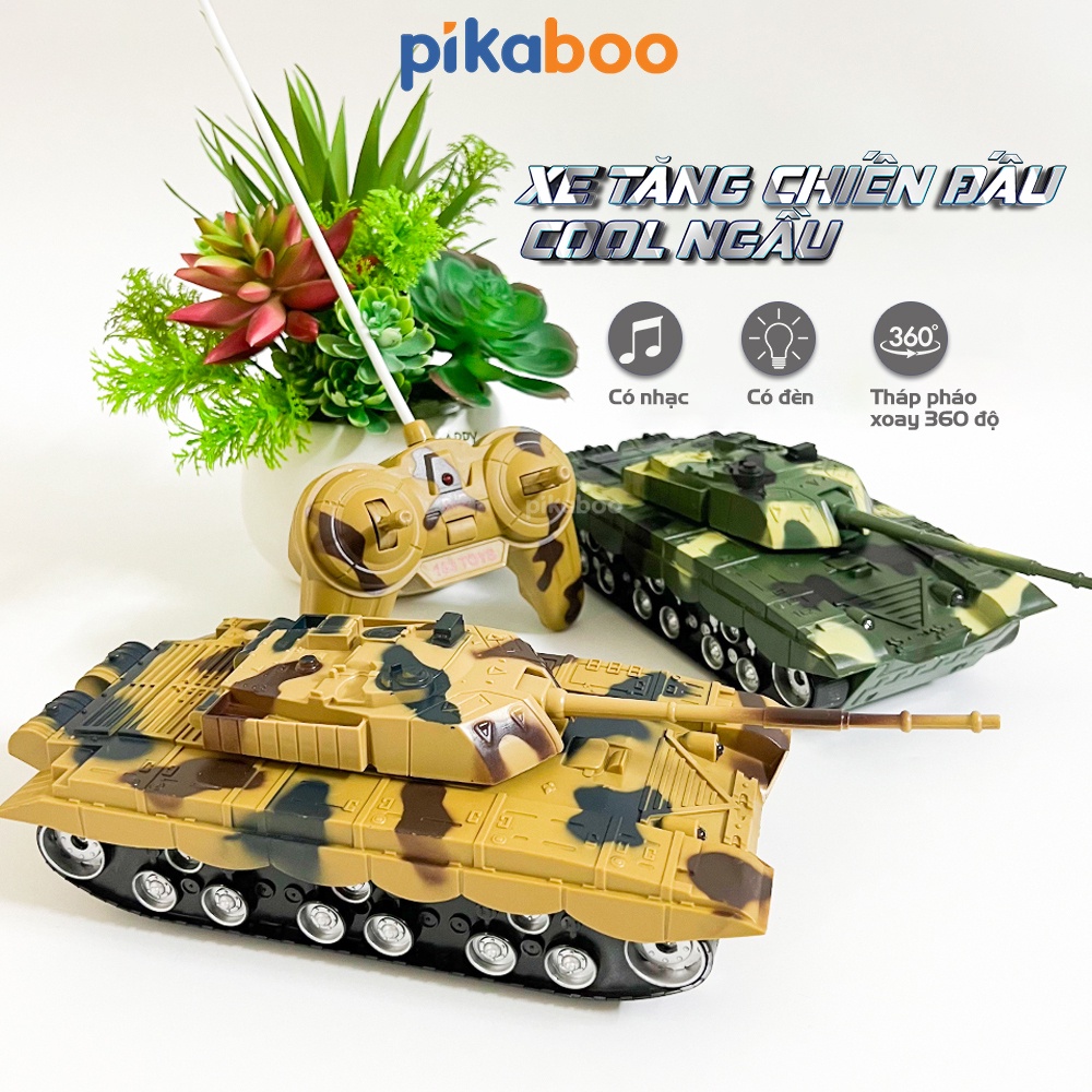 Đồ chơi điều khiển từ xa cao cấp Pikaboo, xe tăng có đèn và nhạc màu sắc bộ đội khỏe khoắn chất liệu an toàn cho bé